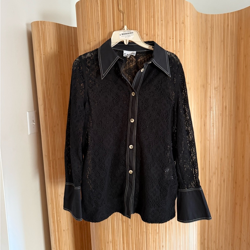 Black ganni Lace Button-Up Shirt